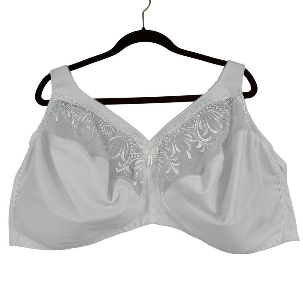 Glamorise 1016 Magic Lift Embroidered Lace Bra Wire Free Full Coverage White 54G